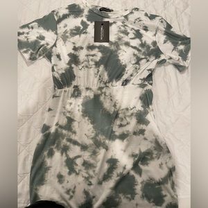 Sage Green Tie Dye Elastic Waist T Shirt Dress